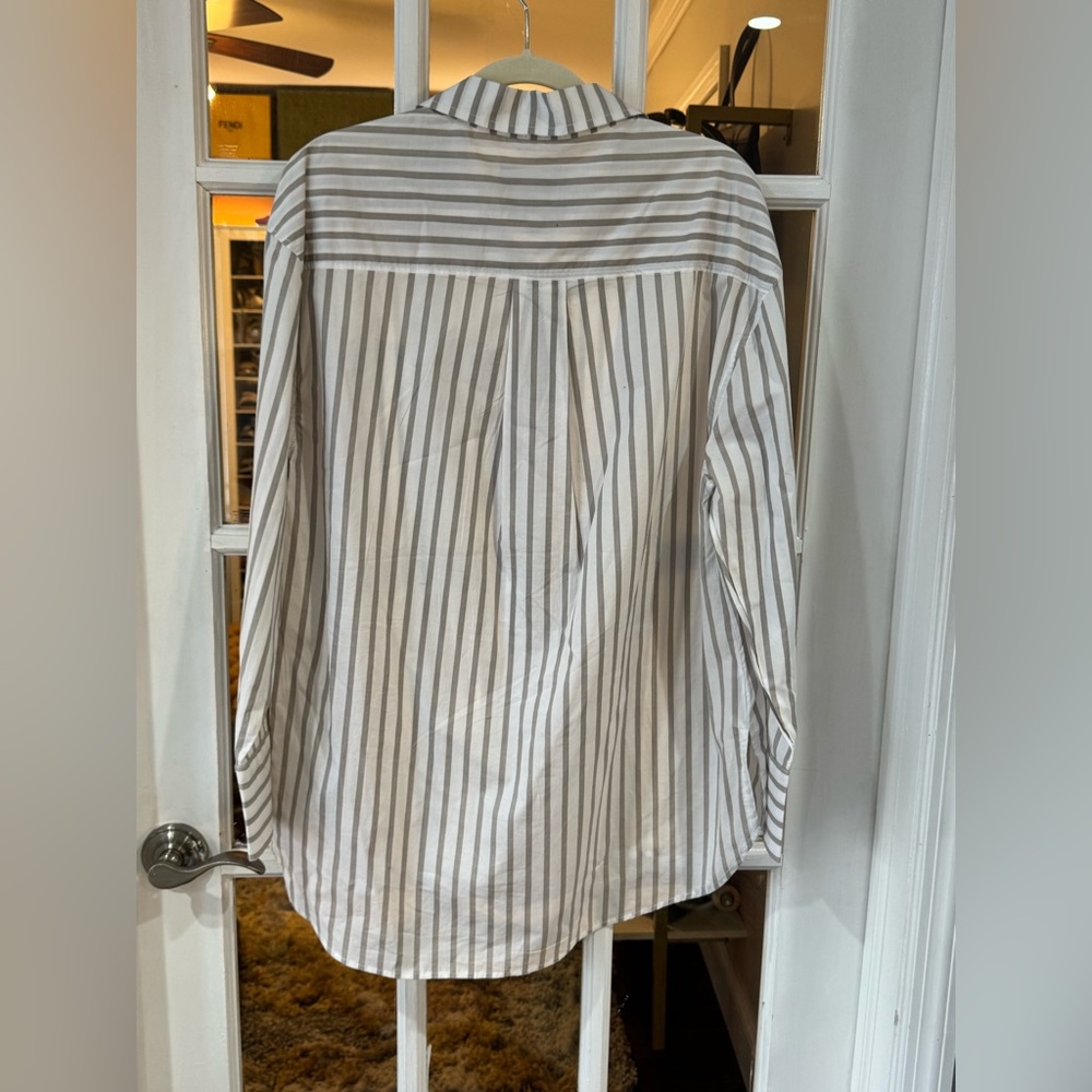 Lola River Striped Button-Down Shirt in Cream and Gray - Picture 4 of 4
